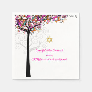 PixDezines TREE OF LIFE/BAT MITZVAH/PINK Napkin