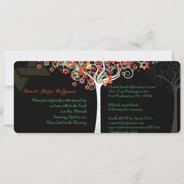 PixDezines tree of life mitzvah/Chalkboard Invitation (Back)