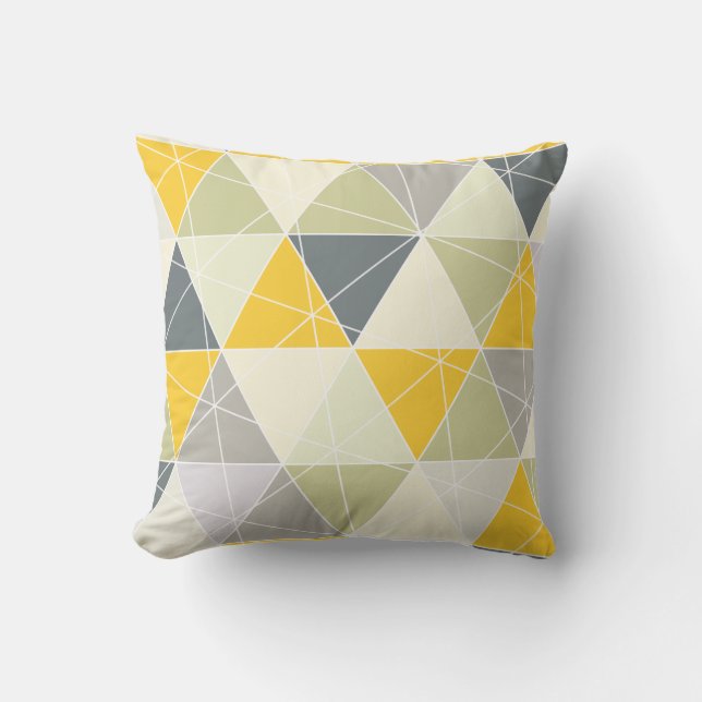 PixDezines Triangles Geometric/Yellow/Grey Cushion (Front)