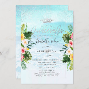 PixDezines Tropical Flowers+Beach Quinceanera Invitation