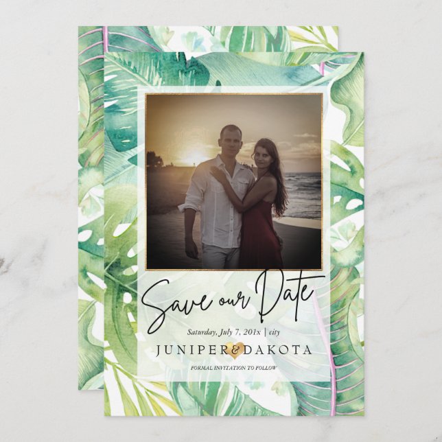 PixDezines Tropical Greenery Save our Date Invitation (Front/Back)