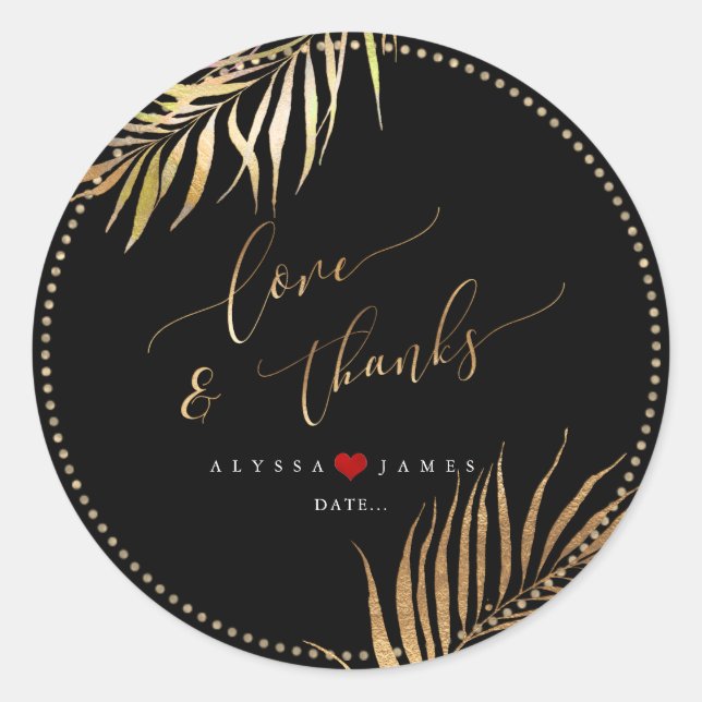 PixDezines Tropical Palms Faux Gold Classic Round Sticker (Front)