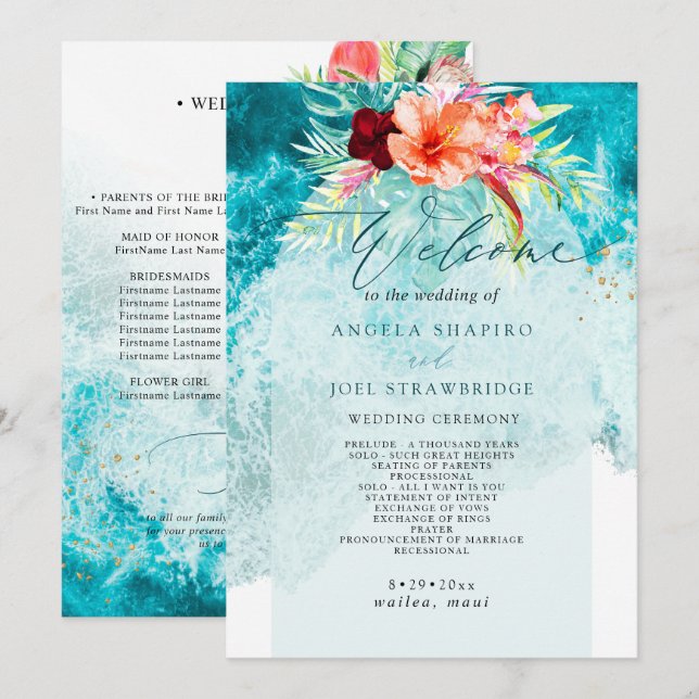 PixDezines Tropical Paradise Beach Wedding Program (Front/Back)