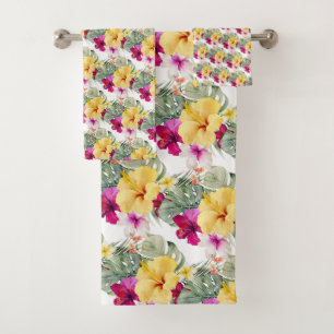 PixDezines Tropical Paradise Floral Foliage Bath Towel Set