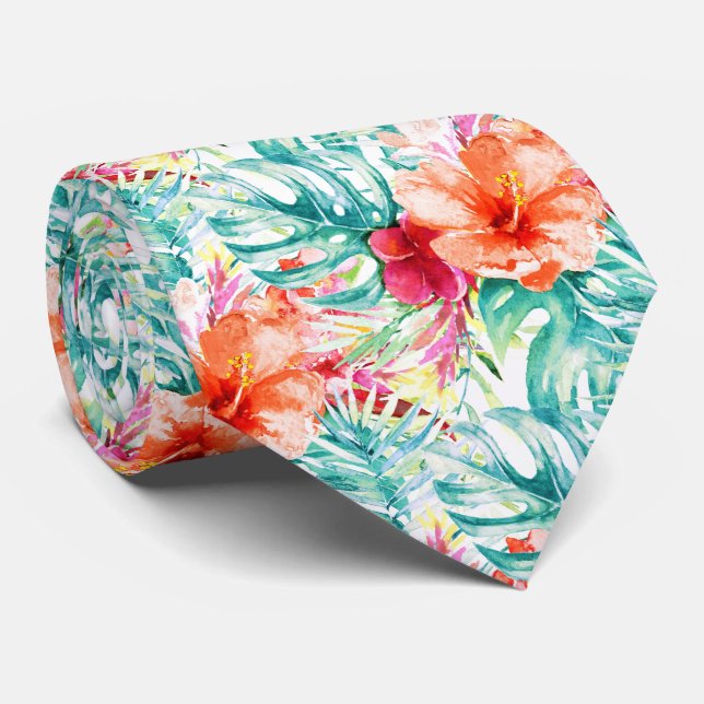 PixDezines Tropical Paradise Floral Foliage Tie (Rolled)