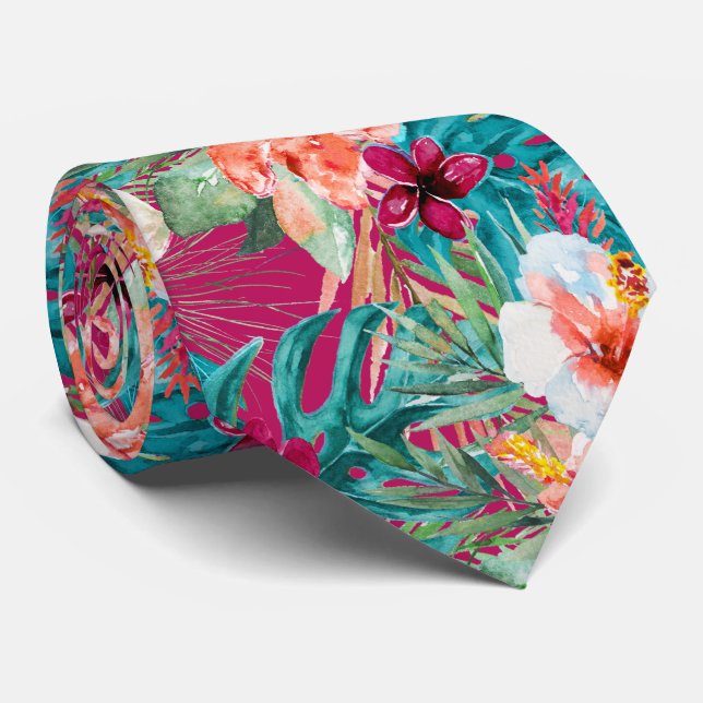 PixDezines Tropical Paradise Floral Foliage Tie (Rolled)