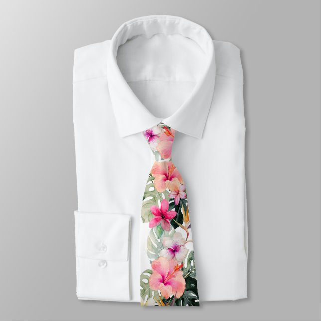 PixDezines Tropical Paradise Floral Foliage Tie (Tied)