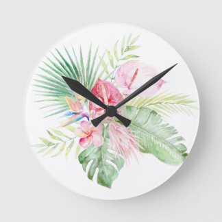 PixDezines Tropical Paradise Pastel Floral Foliage Round Clock