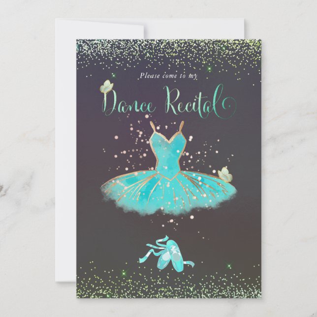 PixDezines TurquoiseTutu Butterflies Dance Recital Invitation (Front)