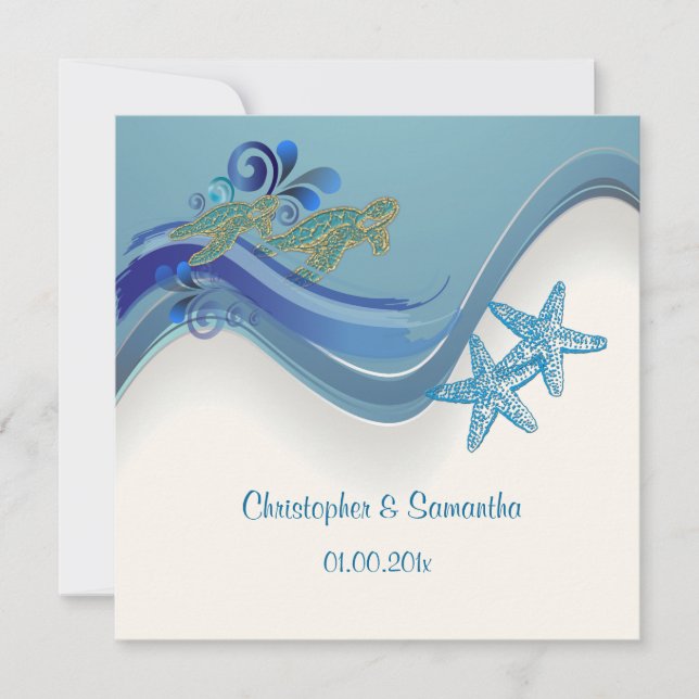 PixDezines turtles/honu+waves/diy background Invitation (Front)