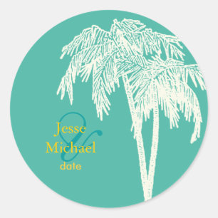 PixDezines twin palms/diy background colour Classic Round Sticker