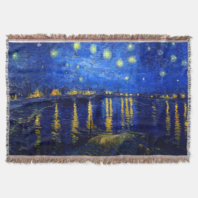 PixDezines Van Gogh starry night sur Rhone Throw Blanket (Front)