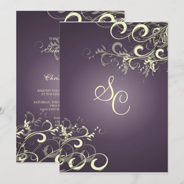 PixDezines VANILLA SWIRLS/DARK PURPLE/DIY Bckgrnd Invitation (Front/Back)