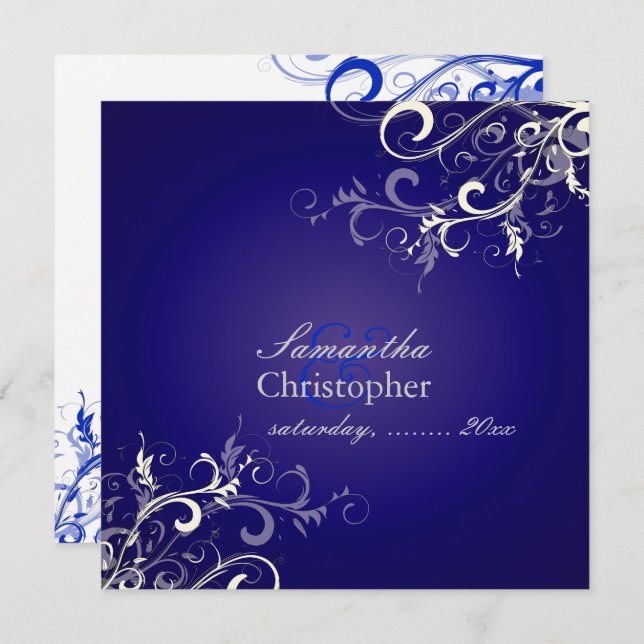 PixDezines Vanilla Swirls/Royal Blue Background Invitation (Front/Back)
