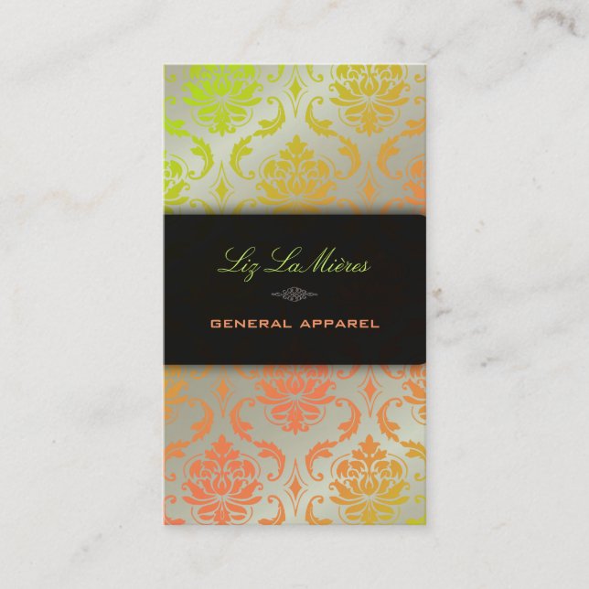 PixDezines vendome damask/citrus colour Business Card (Front)