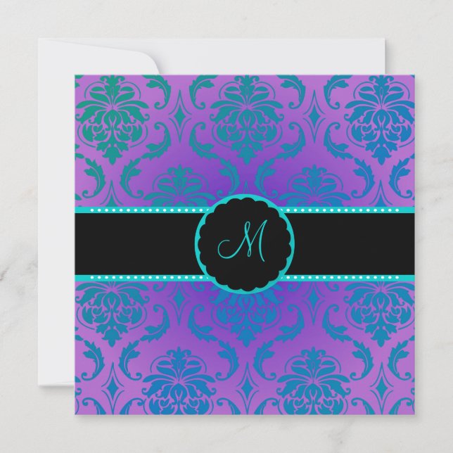PixDezines Vendome Damask / Peacock Blue Invitation (Front)