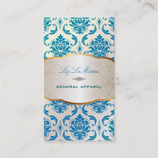 PixDezines vendome damask/peacock colour Business Card (Front)