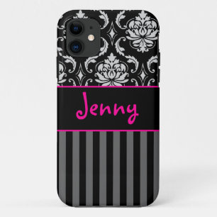 PixDezines Vendome Damask/Pink+Black/DIY colour iPhone 11 Case