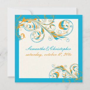 PixDezines Vine Swirls coral+aqua DIY colour Invitation