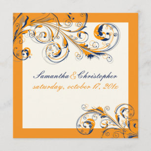 PixDezines Vine Swirls orange+navy blue DIY colour Invitation