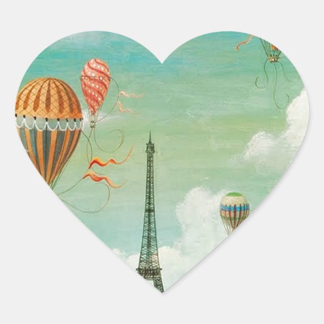 PixDezines vintage balloons/eiffel/paris Heart Sticker (Front)