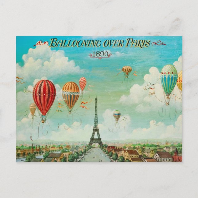 PixDezines vintage balloons over paris Postcard (Front)