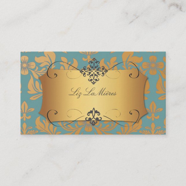 PixDezines vintage baroque damask Business Card (Front)