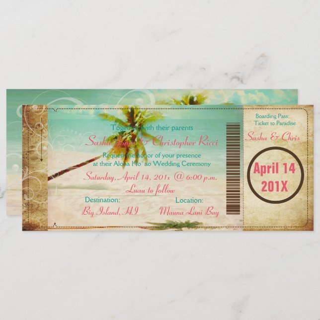 PixDezines Vintage Beach Boarding Pass Invitation (Front/Back)