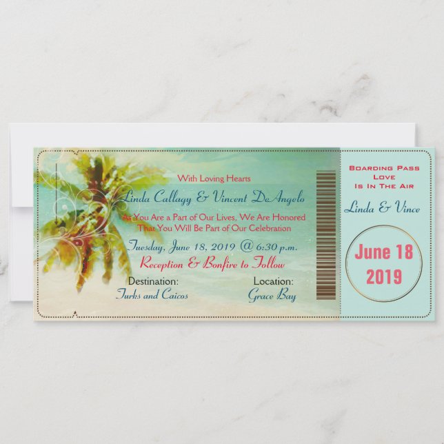 PixDezines Vintage Beach Boarding Pass Invitation (Front)