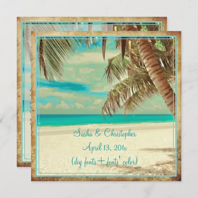 PixDezines vintage beach, tropical paradise Invitation (Front/Back)