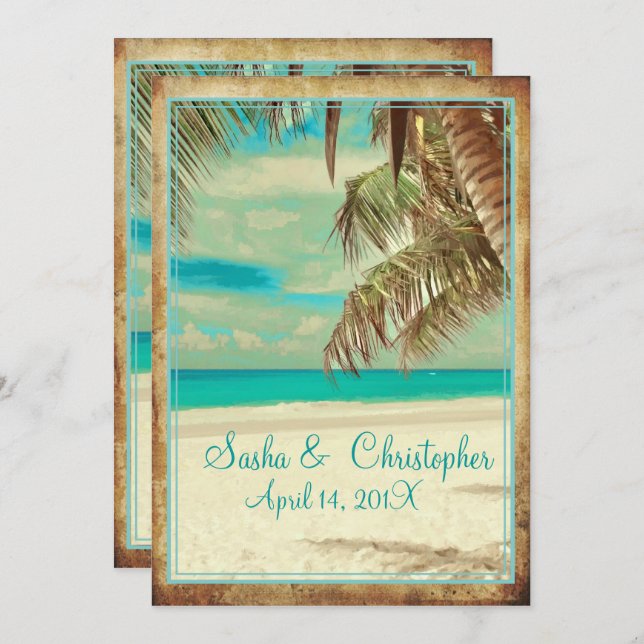 PixDezines vintage beach, tropical paradise Invitation (Front/Back)