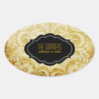 PixDezines vintage bellissimo damask Oval Sticker