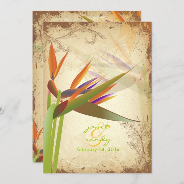 PixDezines VINTAGE BIRD OF PARADISE Invitation (Front/Back)