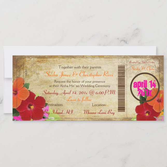 PixDezines vintage boarding pass/hibiscus Invitation (Front)