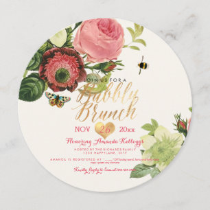 PixDezines Vintage Botanical Brunch+Bubbly Invitation