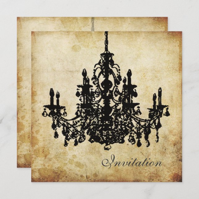 PixDezines VINTAGE CHANDELIER / FAUX PARCHMENT Invitation (Front/Back)