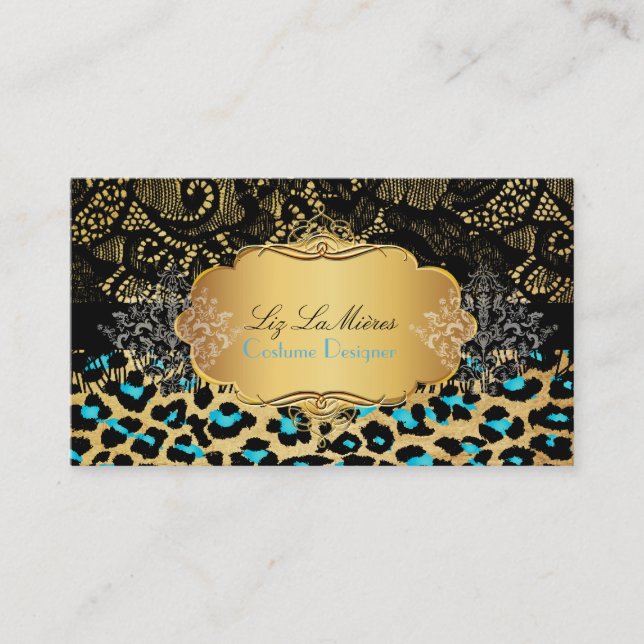 PixDezines vintage cheetah, black lace Business Card (Front)