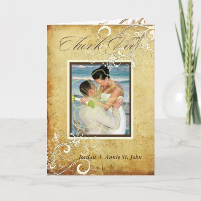 PixDezines vintage cream swirls Thank You Card (Front)