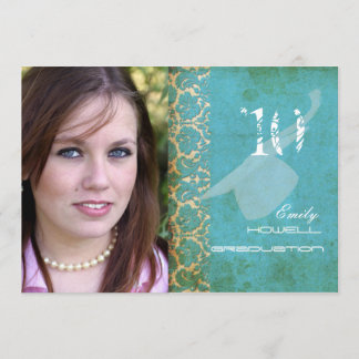 PixDezines VINTAGE DAMASK/TURQUOISE/GRADUATION Invitation