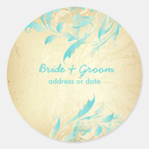 PixDezines vintage fancy quills/aqua blue Classic Round Sticker