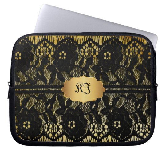 PixDezines vintage faux black lace Laptop Sleeve