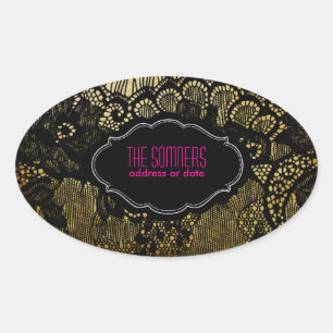 PixDezines vintage faux lace/ DIY background colou Oval Sticker