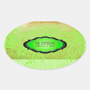 PixDezines vintage faux lace/ DIY background colou Oval Sticker