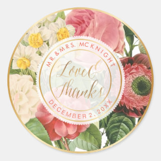 PixDezines VINTAGE FLORAL BOUQUETS/LOVE & THANKS Classic Round Sticker