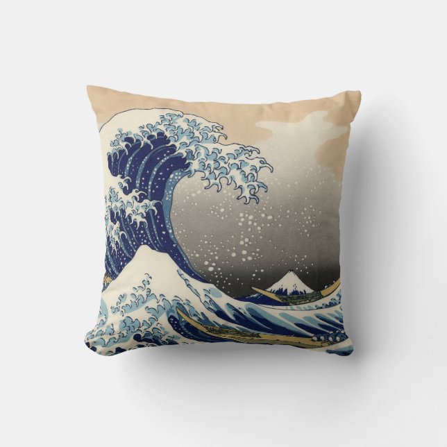 PixDezines Vintage, Great Wave, Hokusai 葛飾北斎の神奈川沖浪 Cushion (Front)