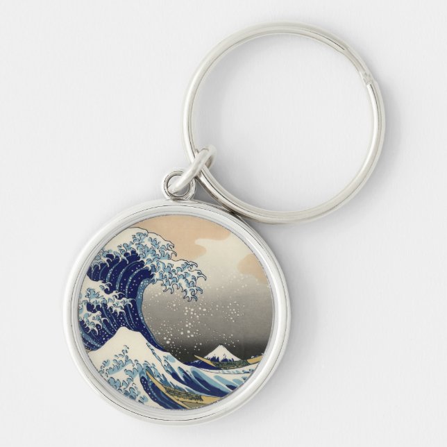 PixDezines Vintage, Great Wave, Hokusai 葛飾北斎の神奈川沖浪 Key Ring (Front)