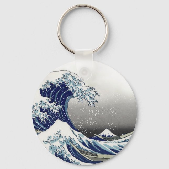 PixDezines Vintage, Great Wave, Hokusai 葛飾北斎の神奈川沖浪 Key Ring (Front)