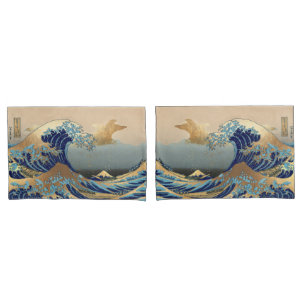 PixDezines Vintage Great Wave Hokusai 葛飾北斎の神奈川沖浪 Pillowcase