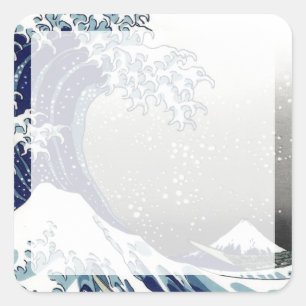PixDezines Vintage, Great Wave, Hokusai 葛飾北斎の神奈川沖浪 Square Sticker