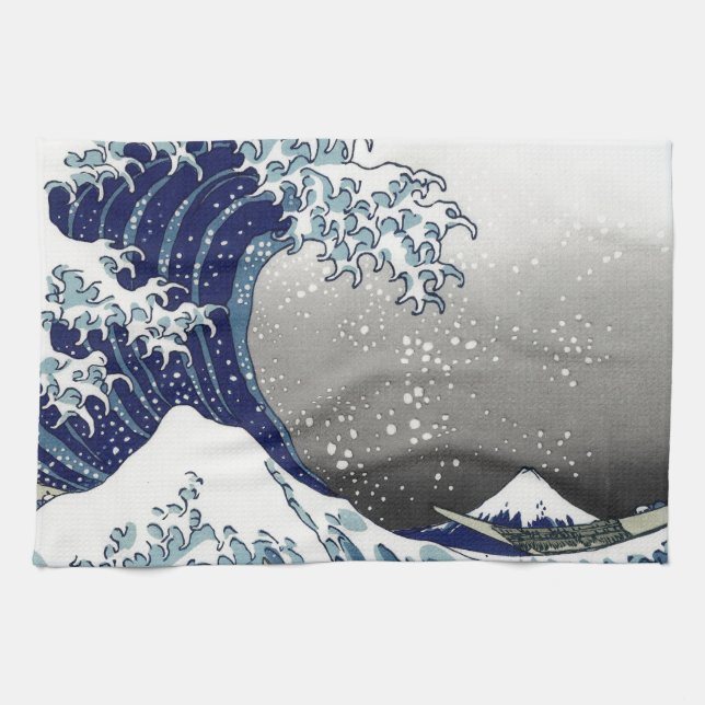 PixDezines Vintage, Great Wave, Hokusai 葛飾北斎の神奈川沖浪 Tea Towel (Horizontal)
